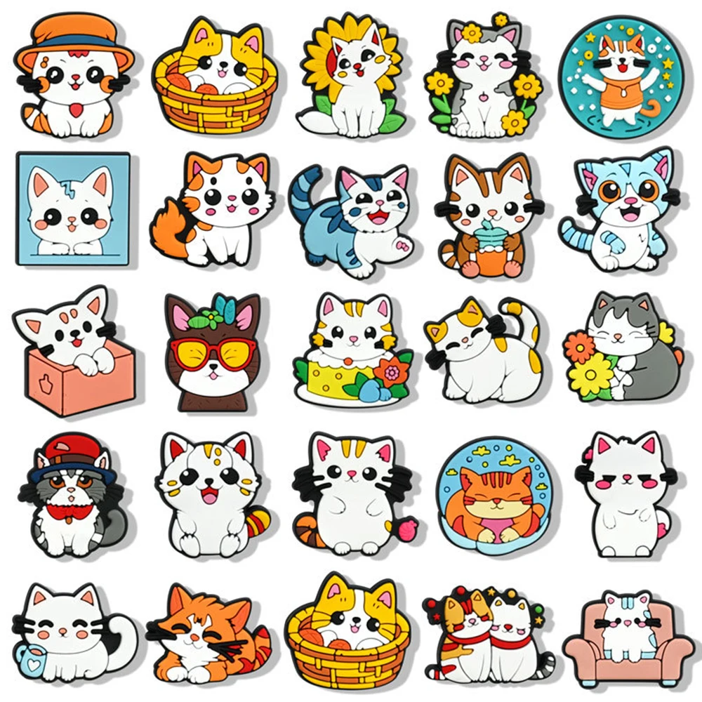 25Pcs Cute Cat Animal Shoe Charms For Slides Sandals, PVC Shoe Decoration Accessories For Christmas Birthday Gift Party Favor