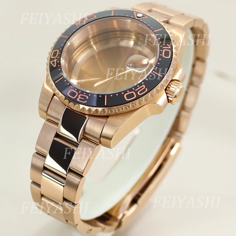 Rose Gold 40mm Watch Case Bracelet Parts Sapphire Glass For Seiko NH34 NH35 NH36 NH38 Miyota 8215 ETA 2824 Movement 28.5mm Dial