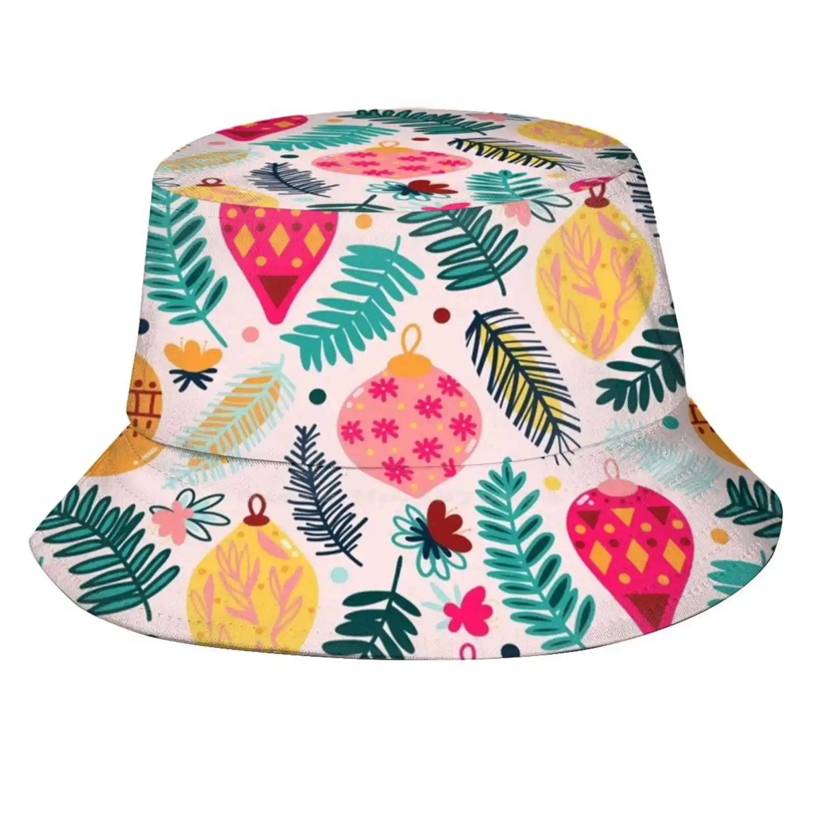 Colorful Christmas - Millennial Pink Sun Cap Fisherman Hat Bucket Hats Christmas Ornaments Decorations Palm Leaves Orange Red