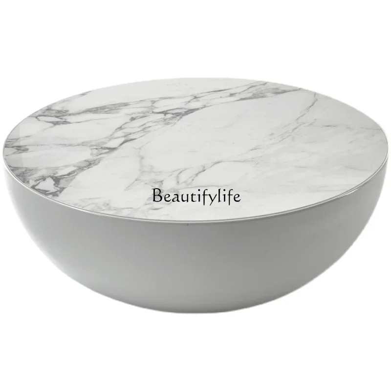 

LXCream wind rock slab round coffee table living room small apartment modern light luxury styleSSS