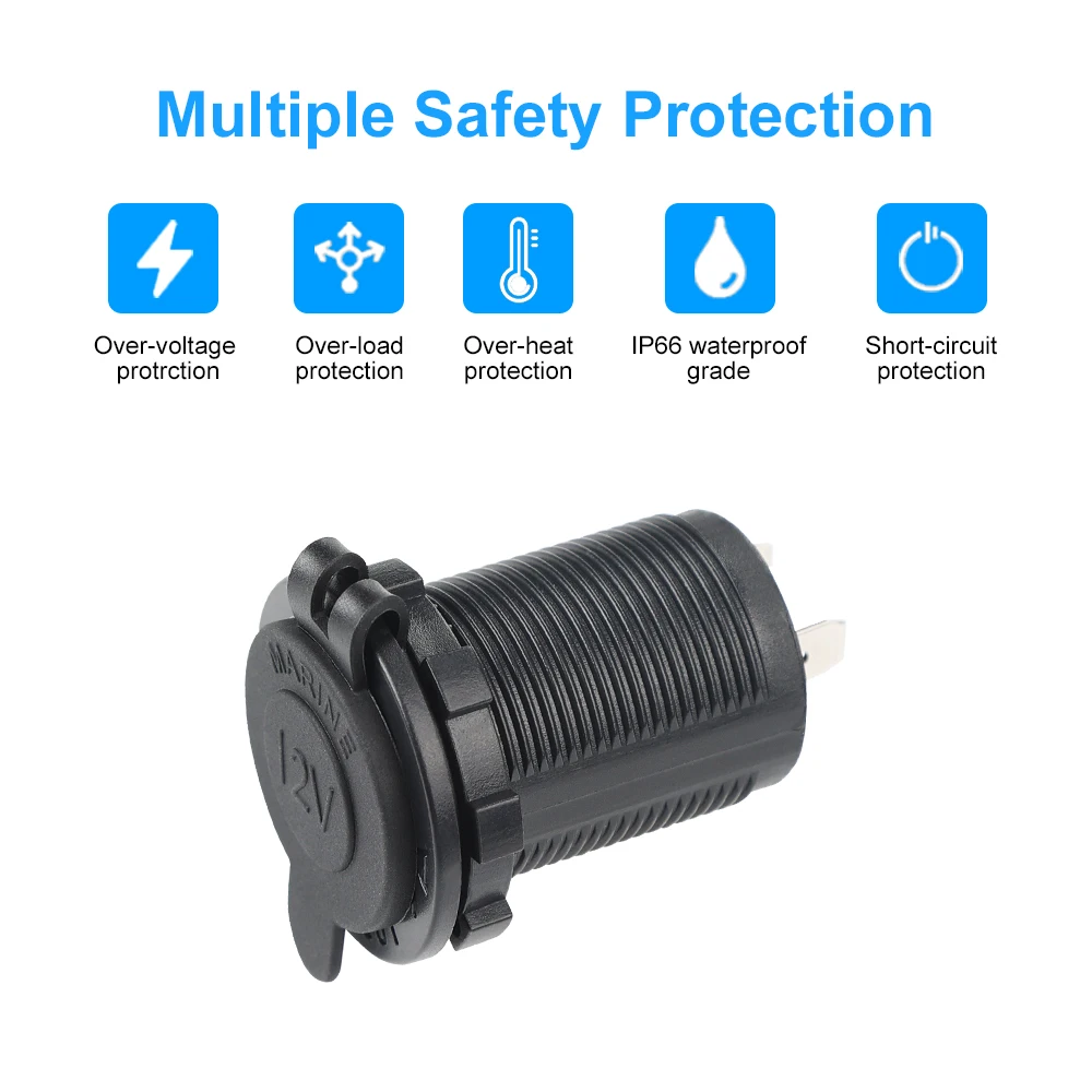 short cigarette lighter plug 4 Colors Cigarette Lighter Socket 12V-24V Waterproof Plug Power Outlet  Adapter Car Accessories for Marine Boat Motorcycle Truck