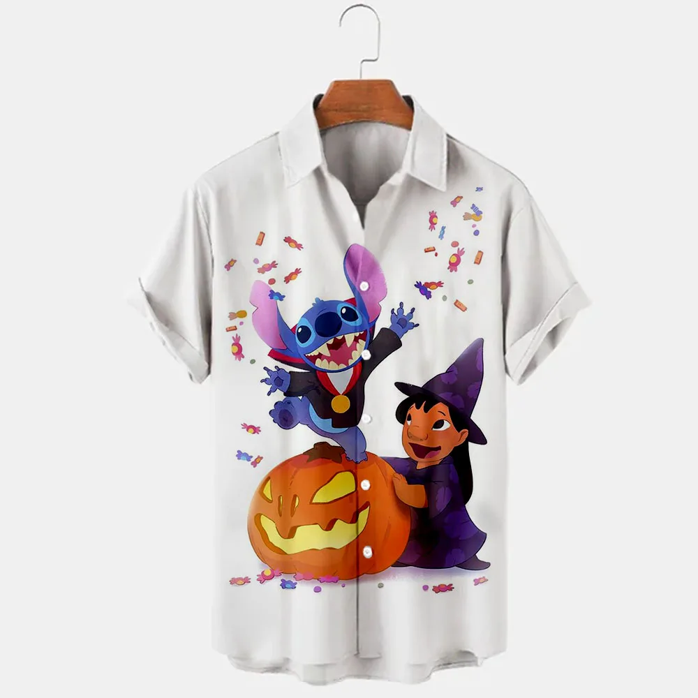 2024 Nieuwe Halloween Collectie Disney Merk Stitch En Mickey Anime 3d Geprint Heren Revers Korte Mouw Hawaiian Shirt Y 2K