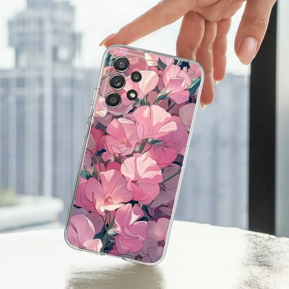 Funda de teléfono con pintura artística de flores para Samsung S30,S23,S22,S21,S20,Ultra,FE,Lite, S10,S9,S8,PIus, transparente, funda de silicona