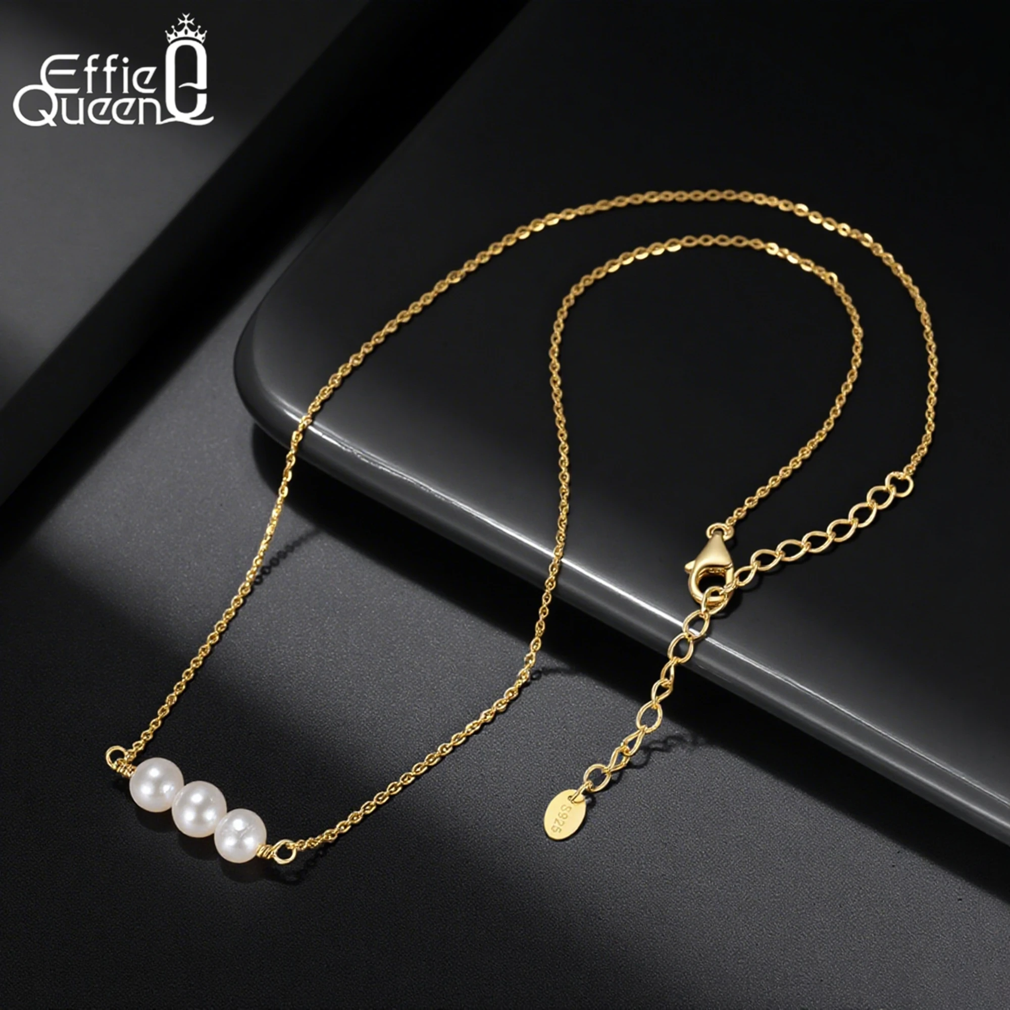 

EFFIE QUEEN 2025 Trend Necklace 14K Gold Elegant 925 Sterling Silver Pendant Necklace with Radiant Pearl Perfect Jewelry GPN20