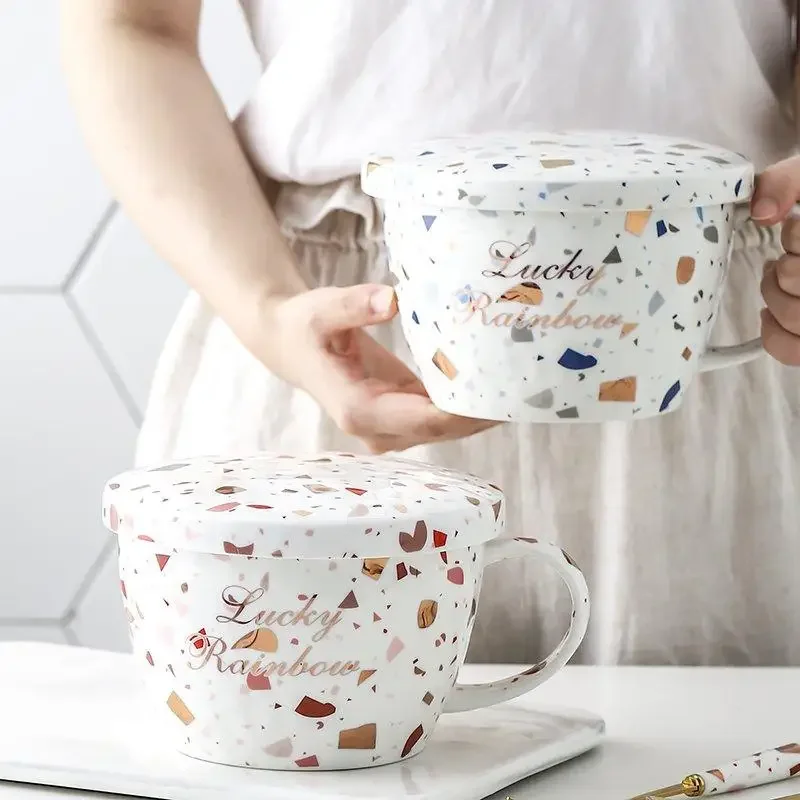 

Large Mugs Breakfast Ceramic Bowl Calix Water Milk Tableware Fruit Ramen Soup Friends Gift Dessert Cups coffee mug with lid