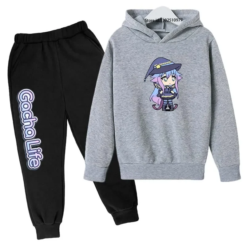 Girls Spring Autumn Hot Game GachaLife Print 2pcs Hoodie+Pants Suits 3-13 Years Kids Casual Cute Tracksuits Children Clothes Set