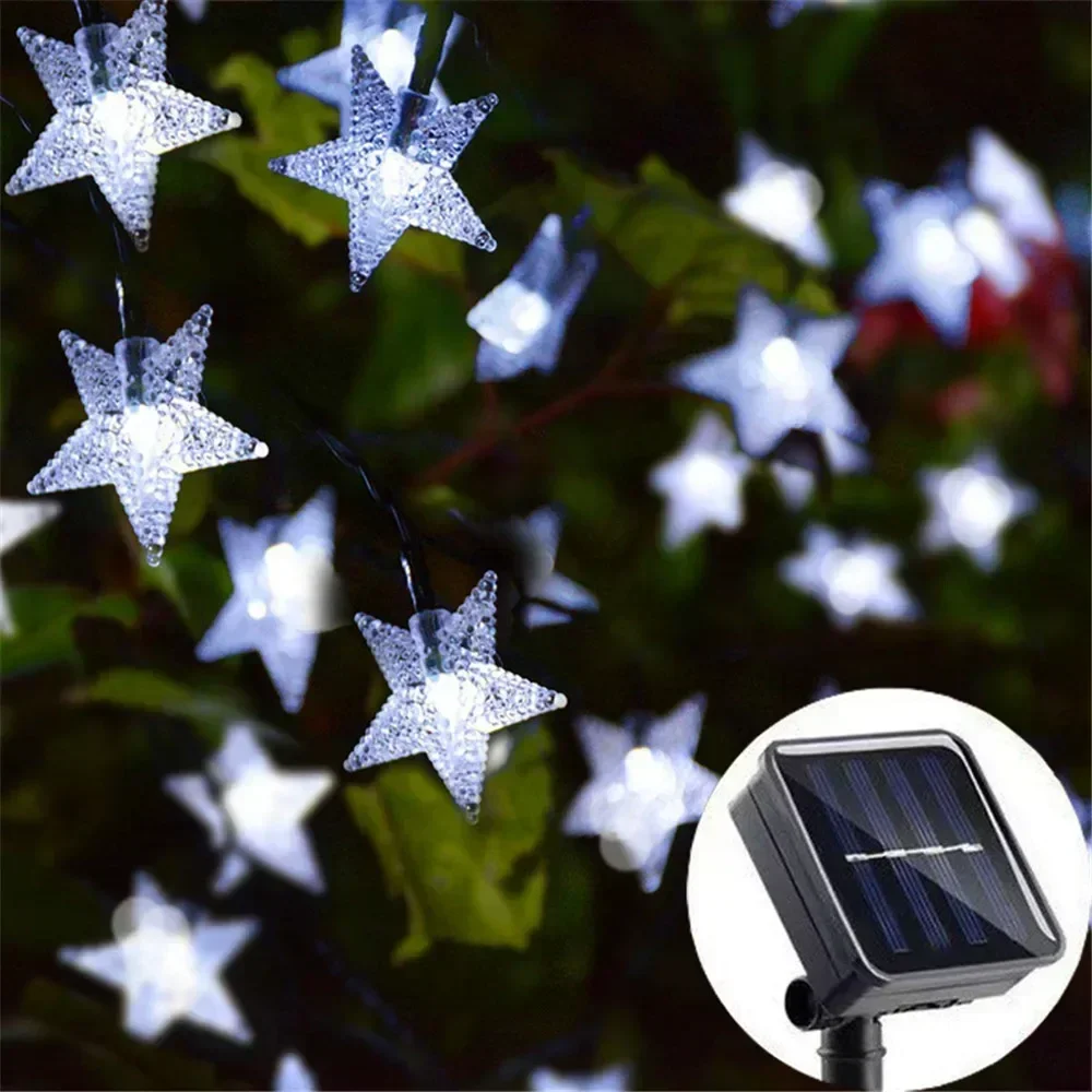 Solar Powered Outdoor Solar Star String Lights Waterproof LED Fairy Lights For Christmas Patio Garden Yard Porch Wedding Decor