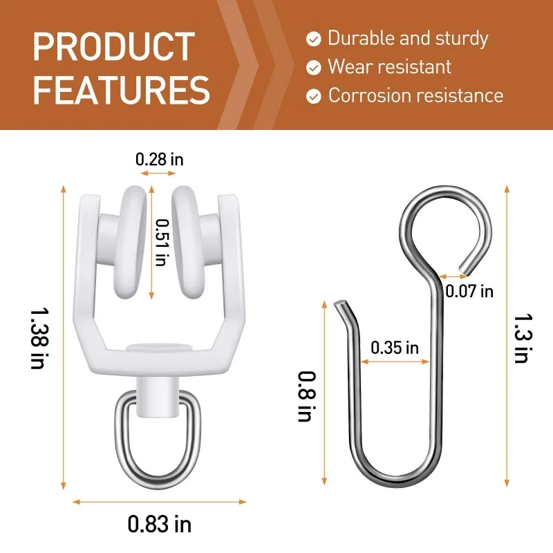 50Pcs Metal Curtain Track Hooks S Shaped Small Curtain Hooks Plastic Gliders Track Rollers  Ceiling Curtain Track Hooks
