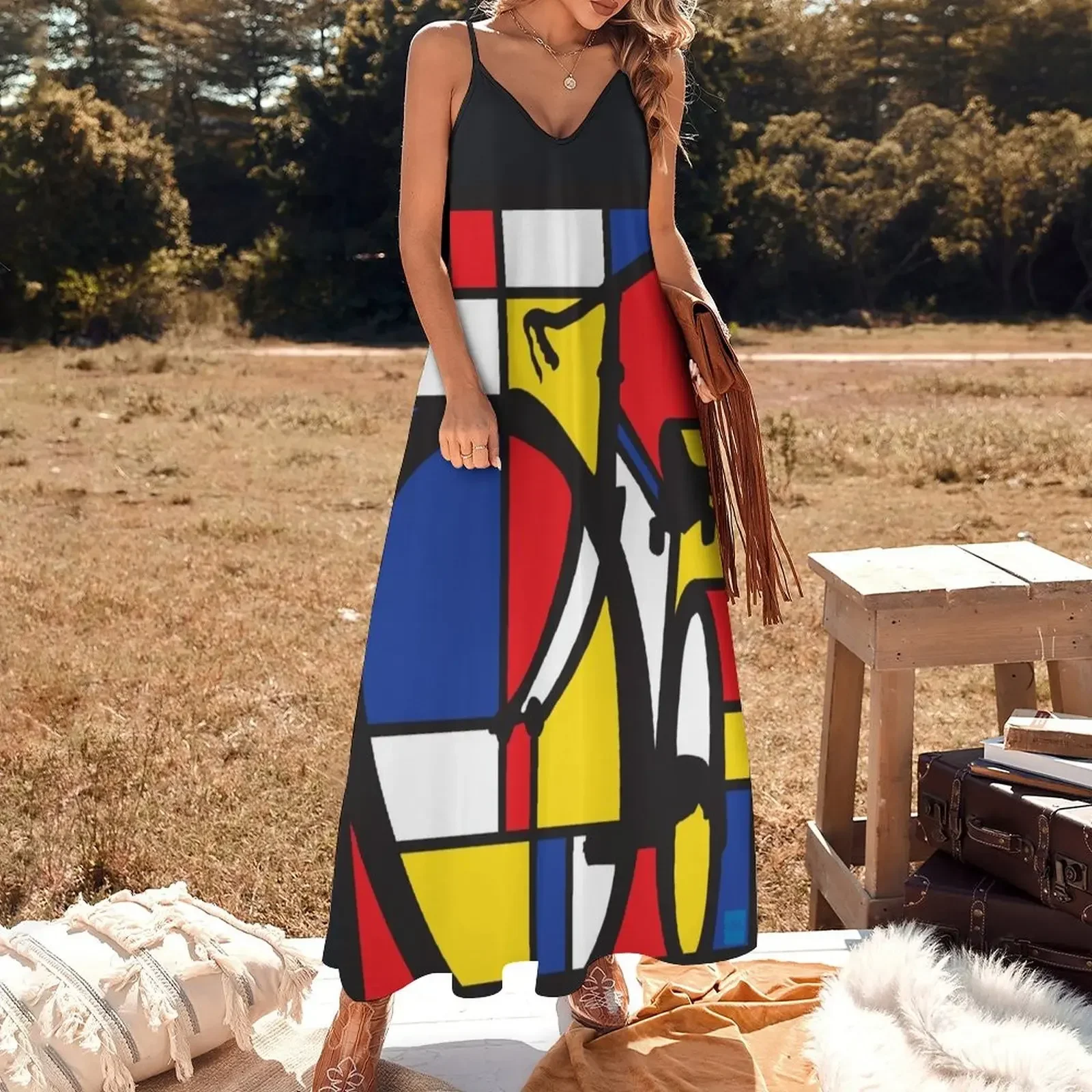 Mondrian Bicycle art Sleeveless Dress evening dress ladies Party dresses evening dresses women Dress