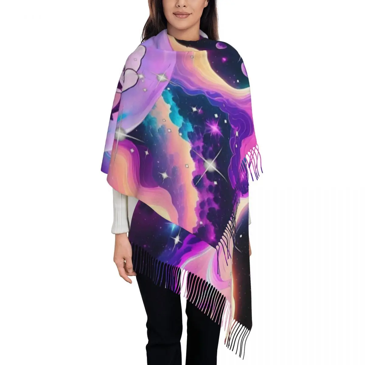 

Custom Fashion Kuromi Cartoon Tassel Scarf Women Winter Warm Shawls Wraps Lady Scarves