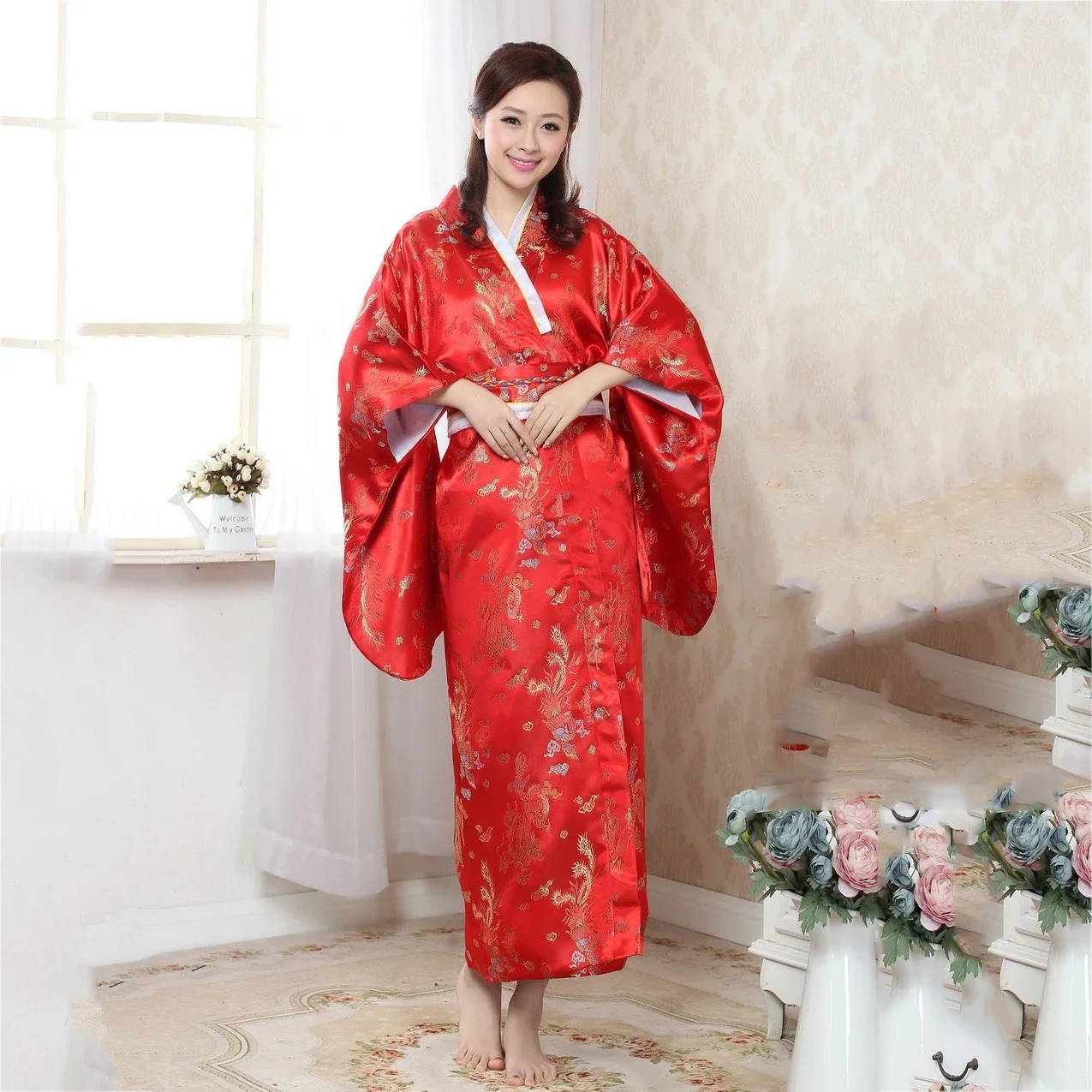 تأثيري حلي التنين فينيكس ثوب الكيمونو الياباني التقليدي خمر المرأة يوكاتا الوطنية زي الجيشا أداء اللباس