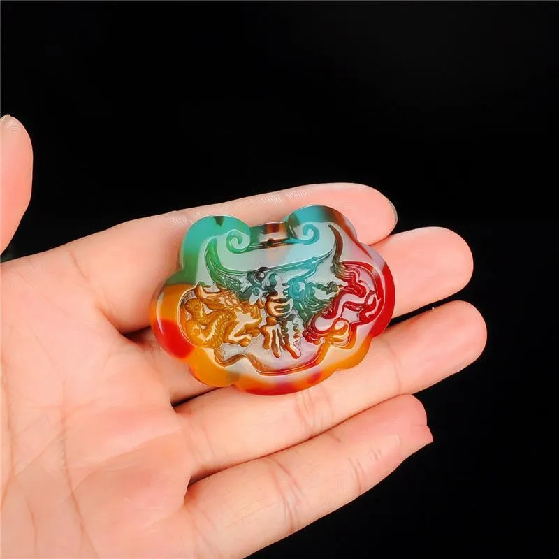 

Natural Xinjiang Gobi ColorJade Dragon and Phoenix Auspicious Longevity Lock Pendant Men and Women Pendant Color Random Delivery