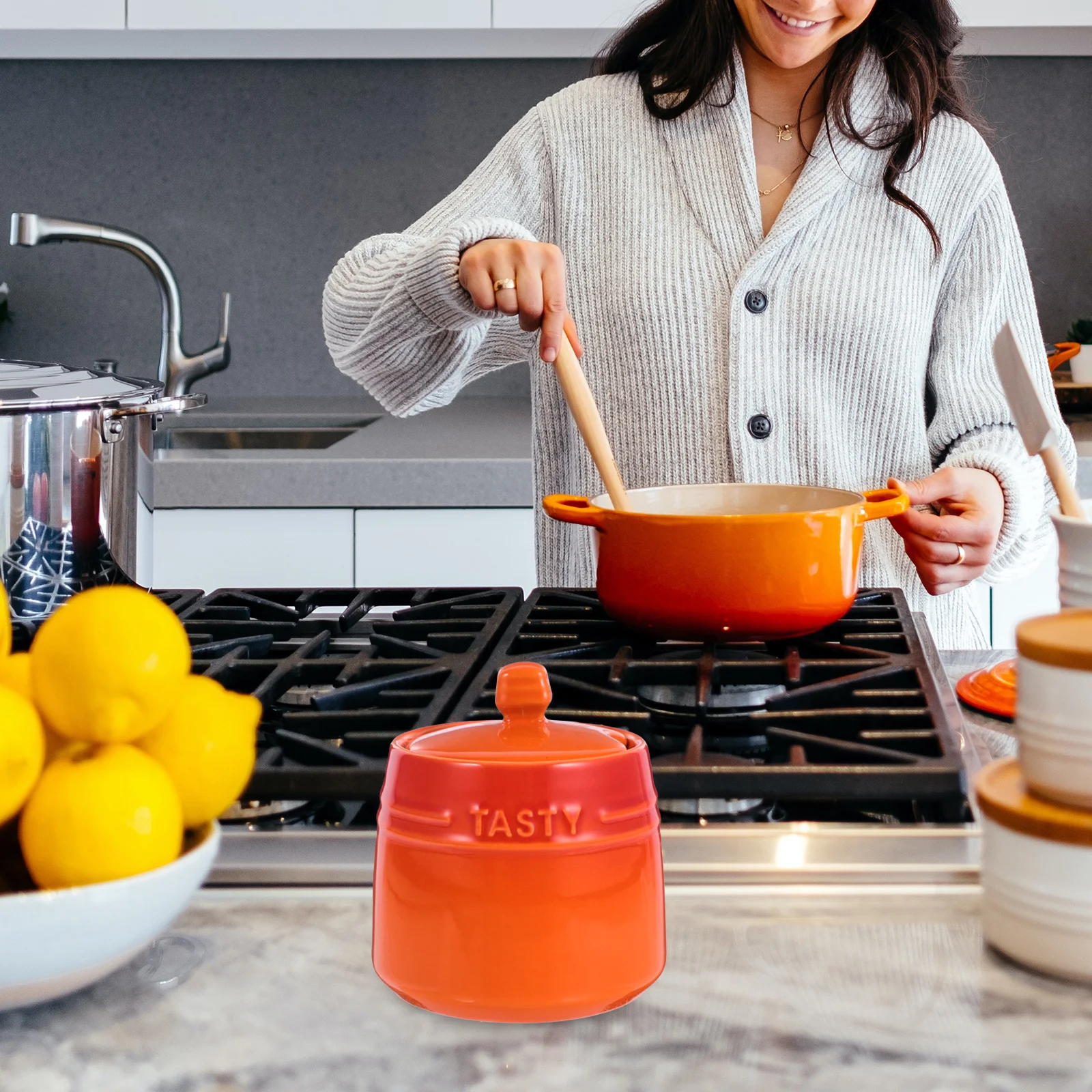 

Ceramic Rice Jar Creative Seasoning Jars Small with Lid Containers Kitchen for Salt