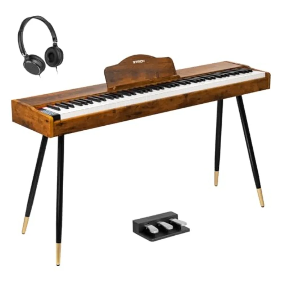 

Digital Piano 88 Keys for home practice, wooden-finish furniture-style cabinet, black color, hammer-action weighted keyboard wi
