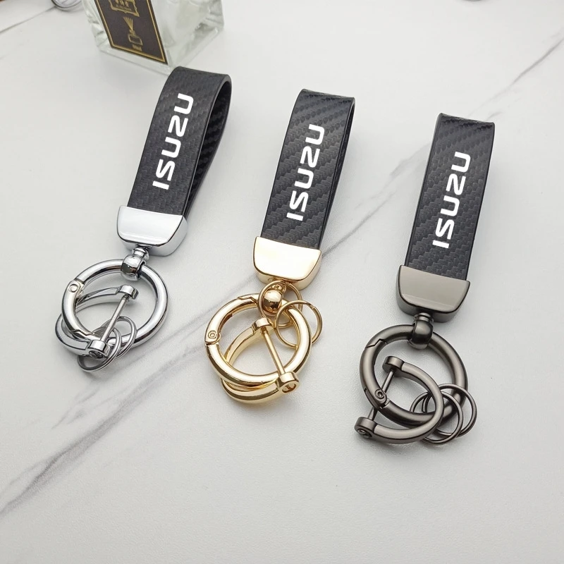 Fashion car carbon fiber leather rope Keychain key ring For Isuzu D-MAX D MAX Dmax I II WFR VAN NFR ATV TROOPER