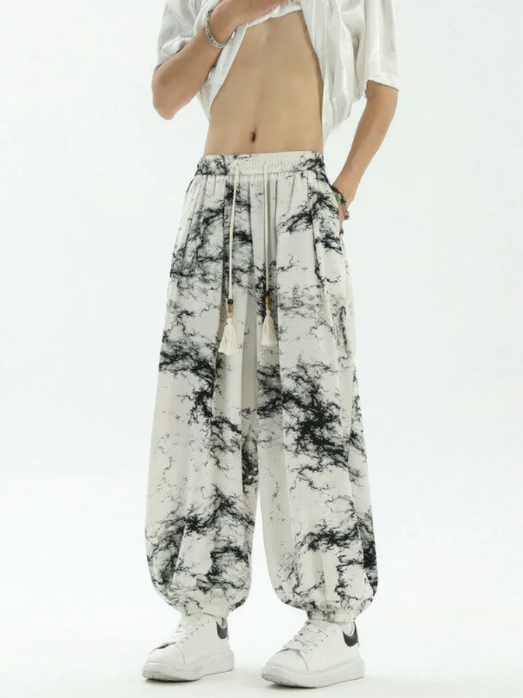 

Ice Silk Dyed Casual Pants for Teens Straight Leg Tied Foot Chinese Sle Lightweight Breathable Faionable Summer Trousers