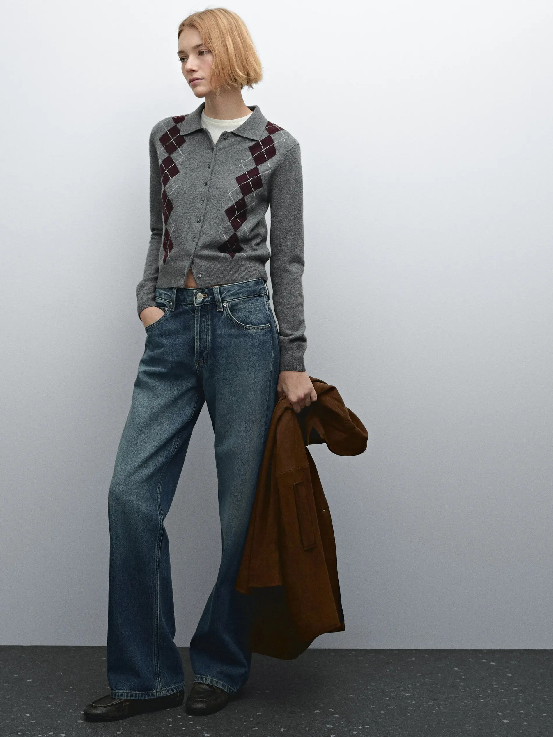 Ethereal MD 2025 masidutti ربيع جديد نمط الكلية الإنجليزية نمط رمادي الماس قطع قصيرة بولو الرقبة متماسكة سترة