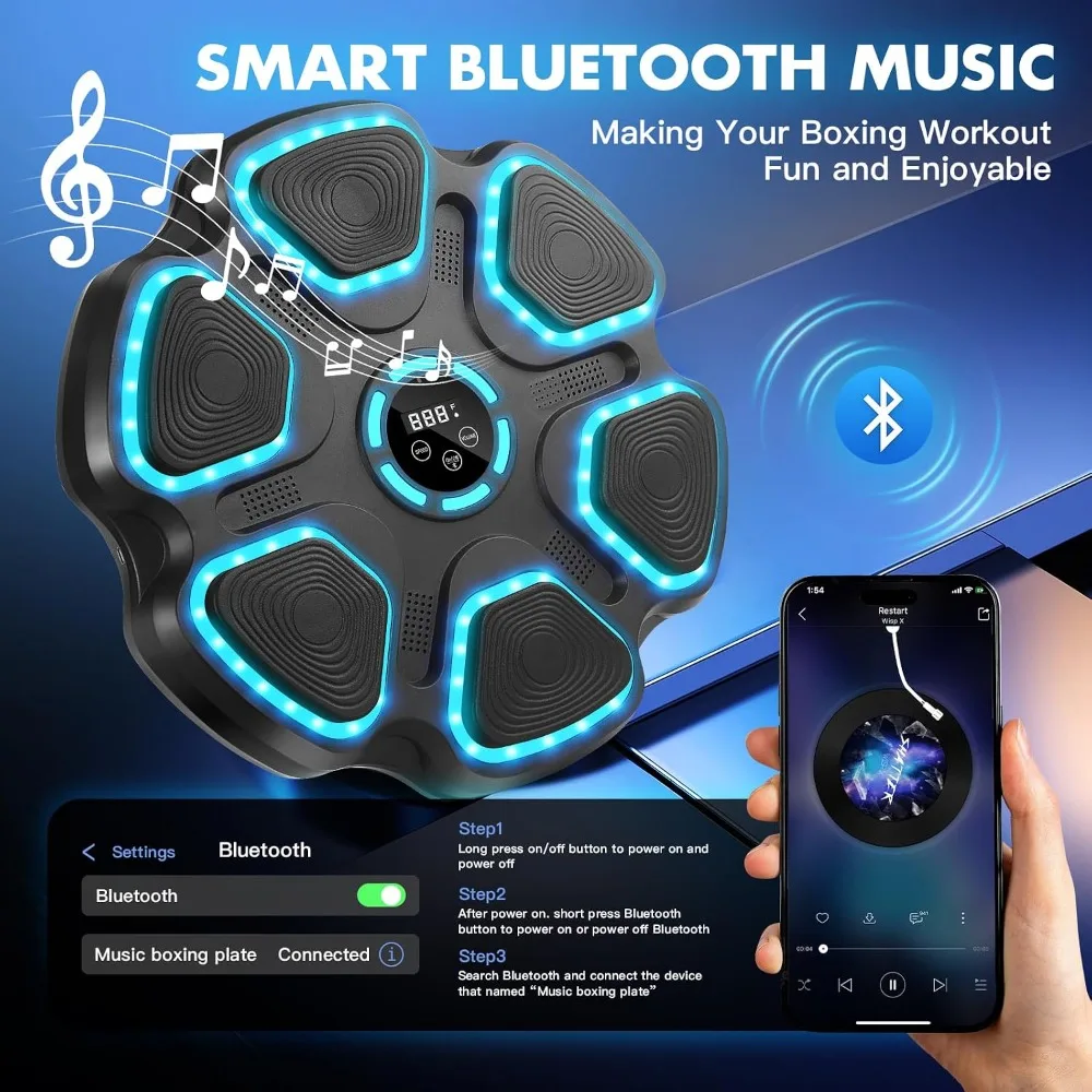 Music Boxing Machine with Bluetooth, LED, 11 Modes, 9 Speeds, Wall Mounted, for Adults & Kids