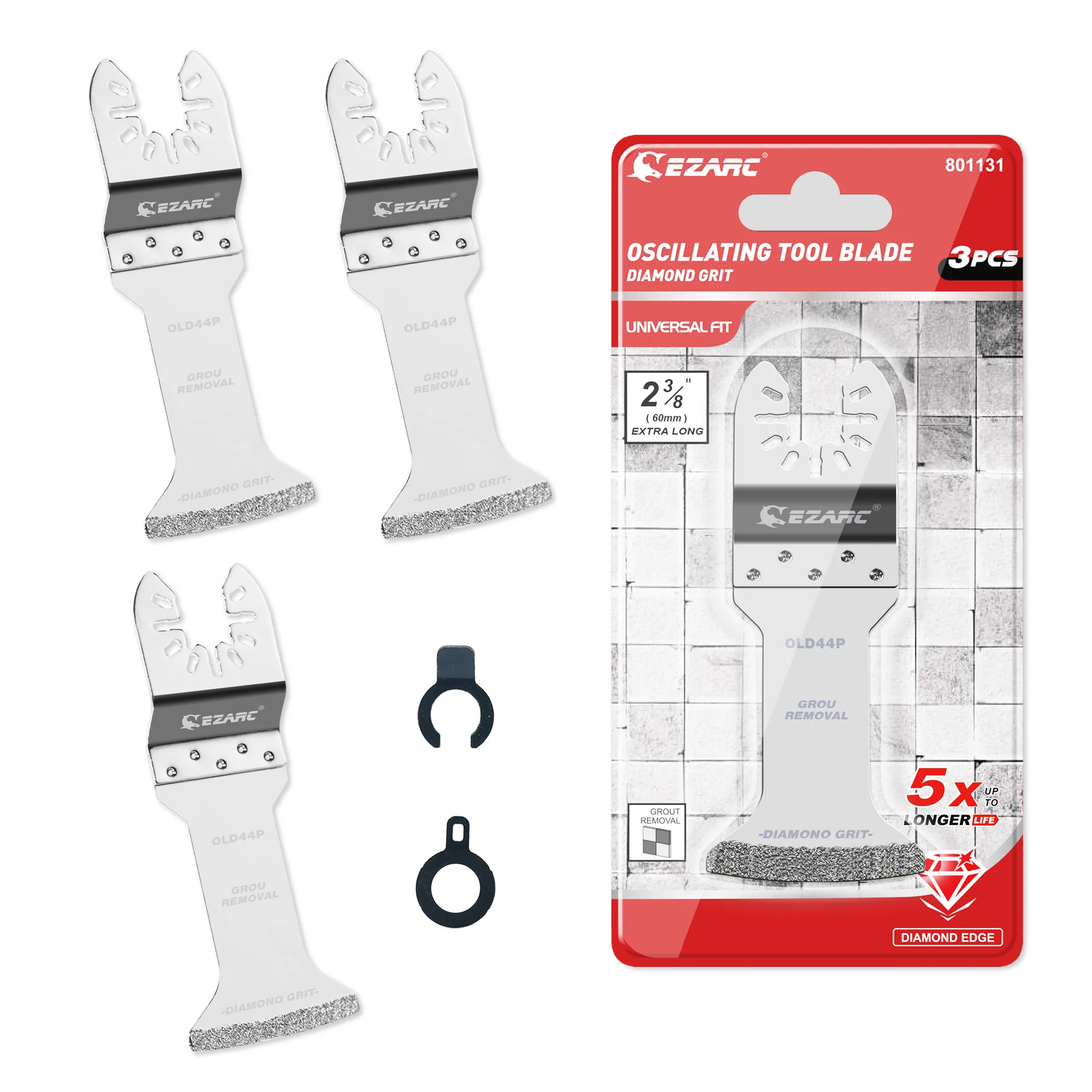 EZARC 3PC Diamond Oscillating Multitool Blades for Grout Removal, Long Saw Blades Flush Cuts for Plaster, Porous Concrete, Tile