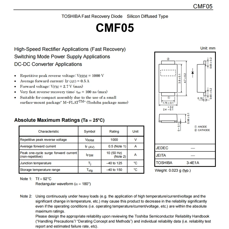 CMF05 SMAF F5 0.5A1000V ultrafast recovery diode
