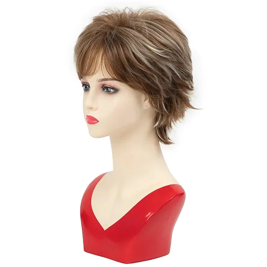 10 Inch Synthetische Haarvervangende Pruiken-Natuurlijk Ogende Blonde Pruik Met Pony, Korte Rechte Gelaagde Pruiken Voor Vrouwen