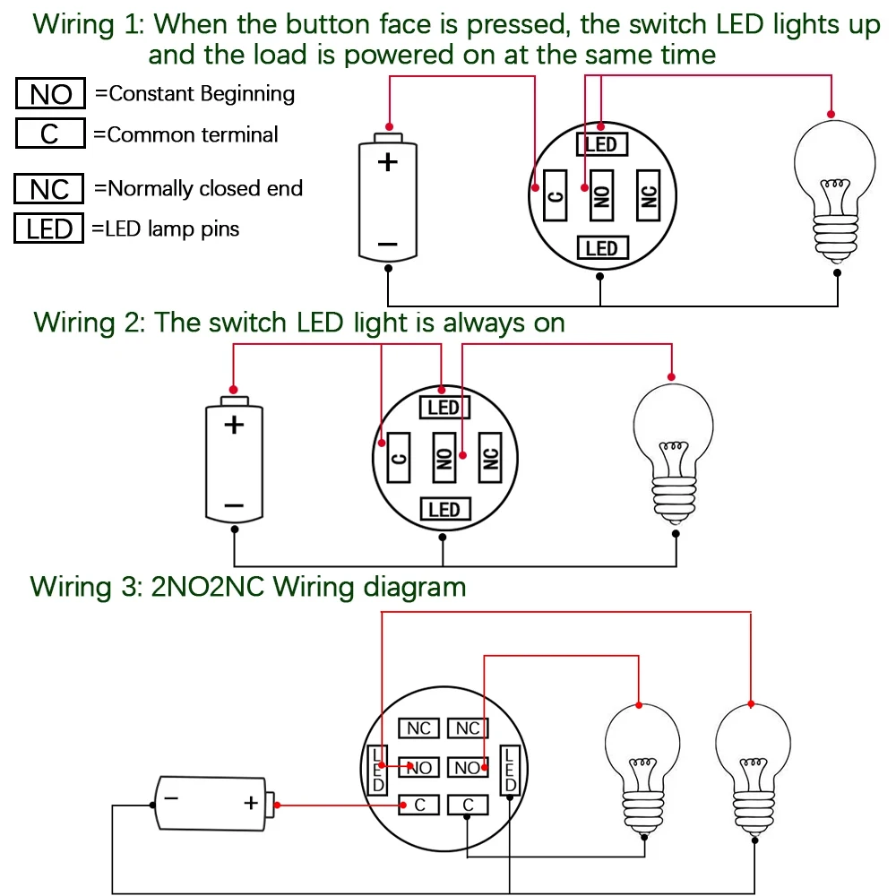 19mm 2 3 Position Switch Push Button Switch DPDT Illuminated Metal selector Rotary Switch with LED Waterproof Stainless Steel