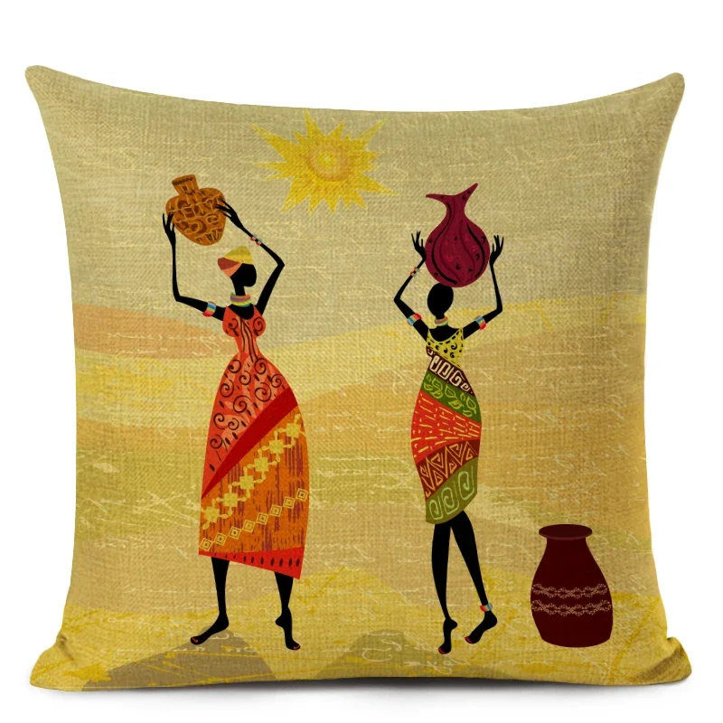 Africa Safari Decorative Cushion Cover African Woman Custom Throw Pillow Case National Costume Pattern for Home Sofa Decor