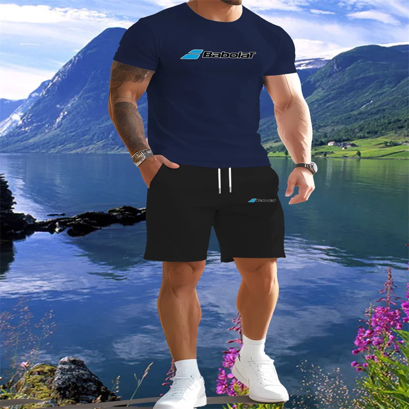 

2025 Summer New Fashionable Men's Sports Set Short Sleeve T-shirt Outdoor Sports Shorts Two Piece Set Daily Leisure Sports Wear