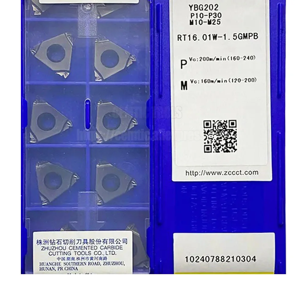 

ZCC RT16.01 RT16.01W-1.5GMPB YBG205/YBG202 Carbide Inserts For Stainless Steel 1.0 2.0 2.5 3.0 Threading 2.5GMPB Lathe