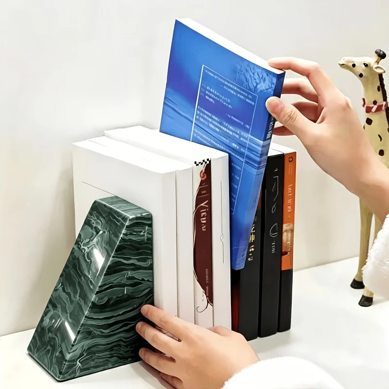 Solid Heavy-Duty Bloodstone Bookends, Available in Various Styles, Simple Polished Triangular Bookends, Book and Document Organizer, Natural Stone Bookend Ornaments, Suitable for Office, Home Decoration, Parties, and Holiday Gifts