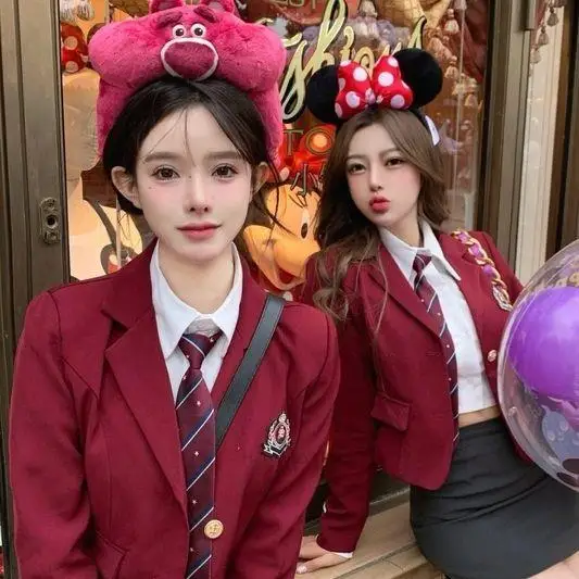 Autumn New Japan Korea Style School Uniform Girl Red Sexy Set School Uniform Improved College Style Daily Jk Uniform Set