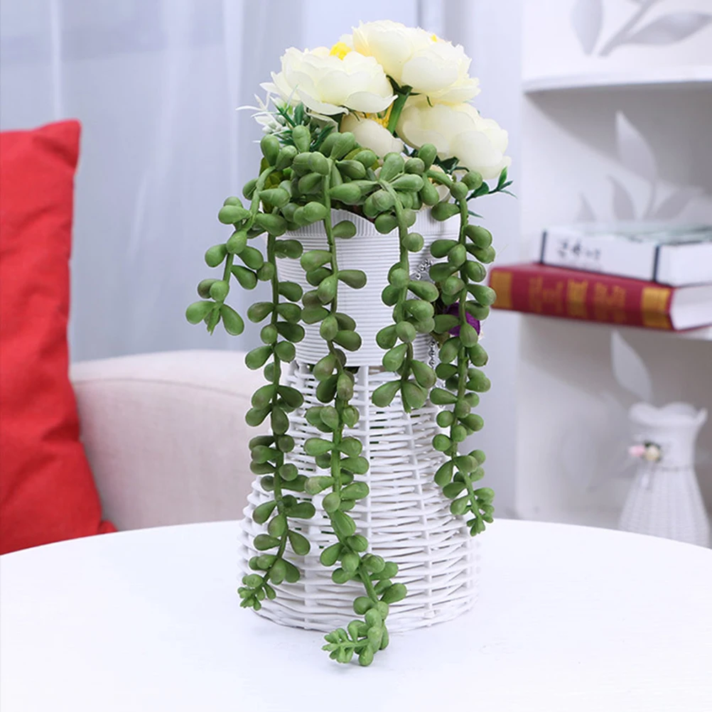 

4Pcs Realistic Artificial Green Vines Decor Pearl Fleshy Flowers For Home Wedding Party Outdoor Festival Decoration 35x25cm