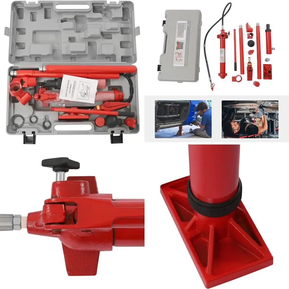 

Portable Hydraulic Jack Kit with Extended Tubes for Auto Body Frame Repair and Heavy Equipment Unloading