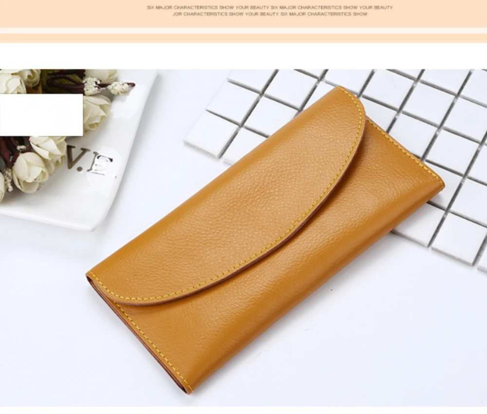 Genuine Leather Women\'s Long Wallet Fashion Envelope Design Clutch Wallets Female Purse Slim Card Holder Ladies Cash Money Bag