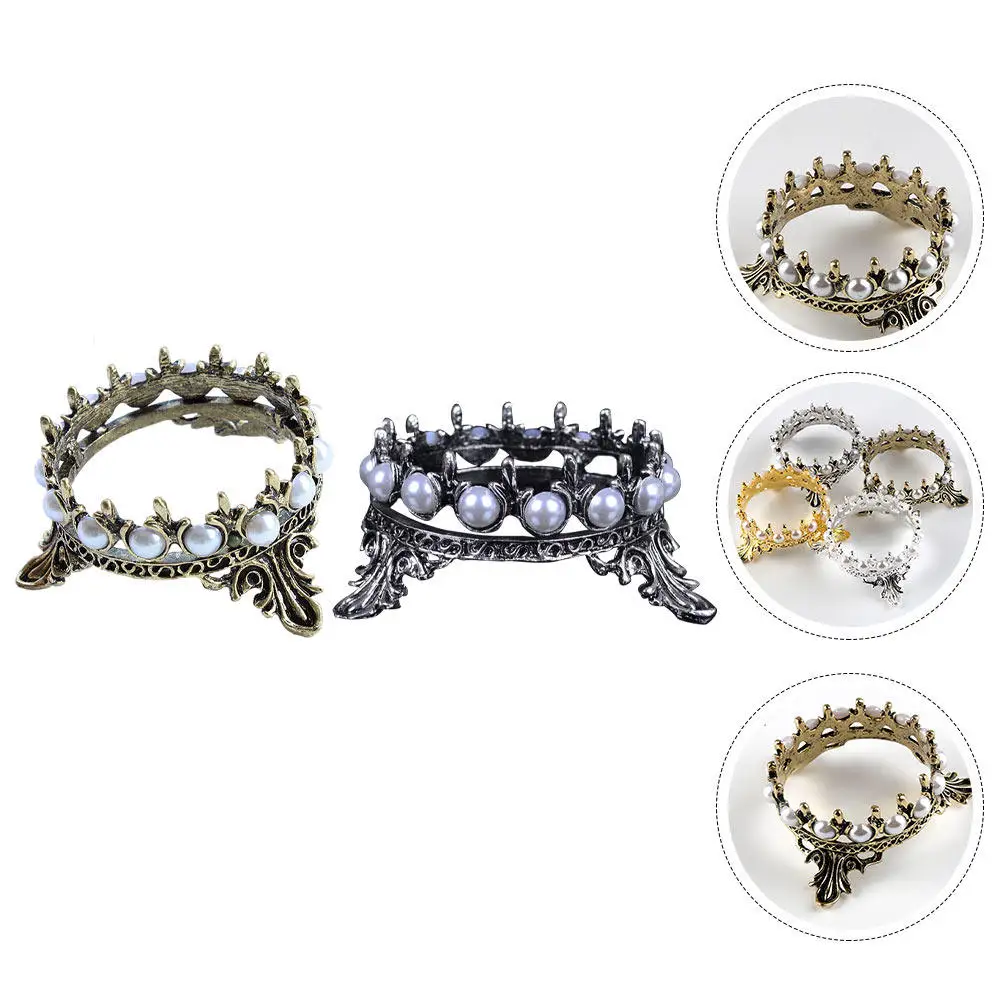2Pcs Nail Art Pen Holder Crown Pearl Manicure Brush Rack Nail Coloring Brush Storage Manicure Accessory Crown Shaped Pen Holder