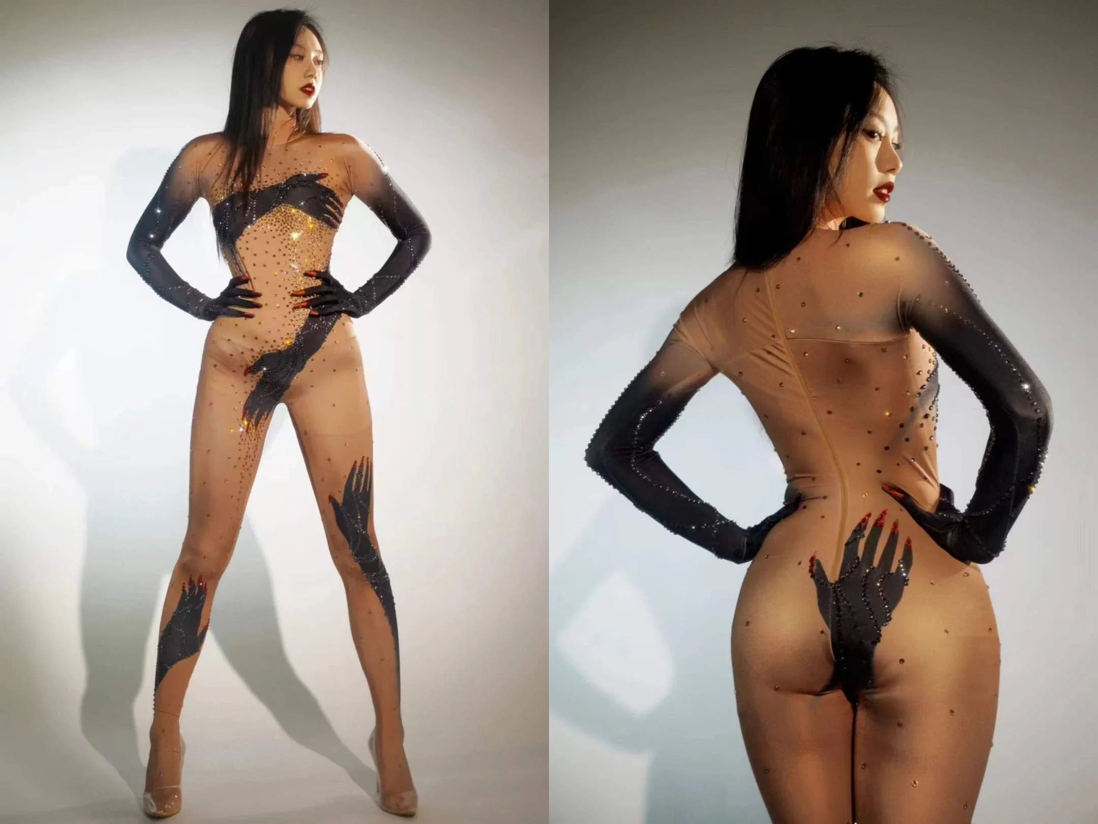 سخرية المناسبات الخاصة المرأة تمتد القطب الرقص مذهل شبكة مرصعة بأحجار الراين دنة حللا ملهى ليلي DJ DS سحب ازياء