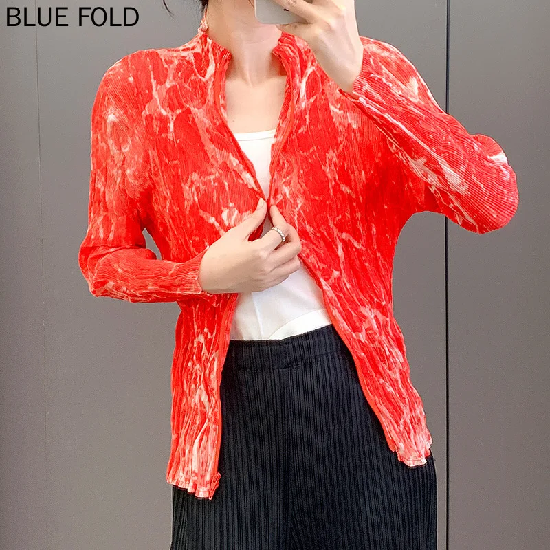 

MIYAKE Pleated and Printed Hand-pleated Cardigan Sun Protection and Ruched Design Spring/Summer PLEATS Shirt