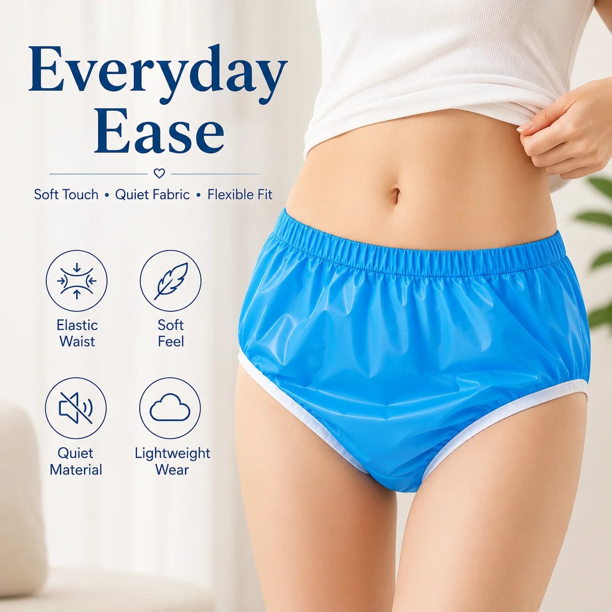 Adjustable Elastic Adult Care Underpants, Soft Quiet Fabric, Reusable & Washable Daily Protective Briefs, Flexible Waistband