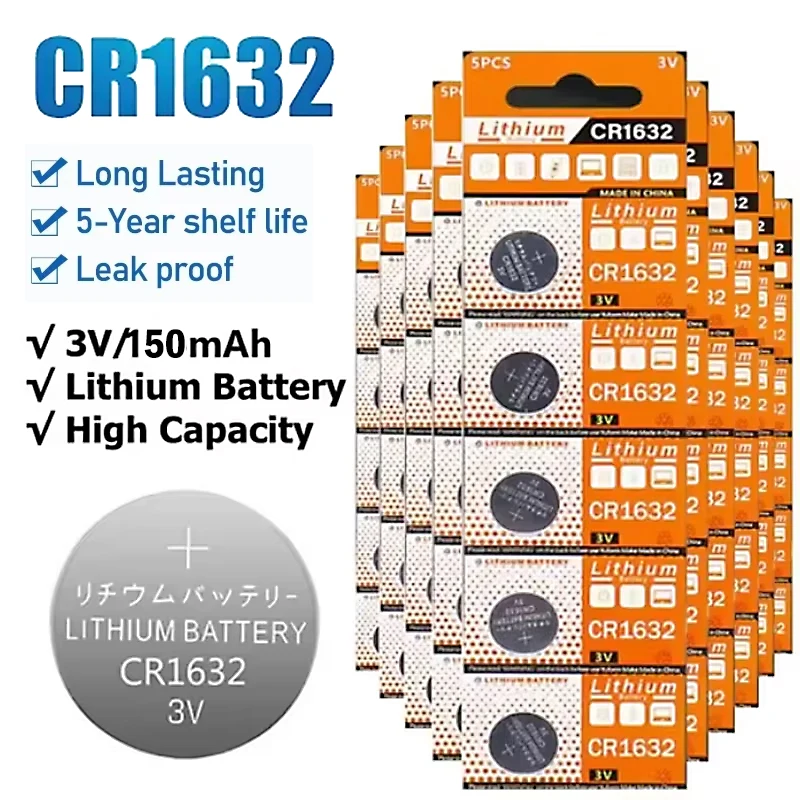 New 3V 150mAh CR1632 Coin Cells Batteries CR 1632 DL1632 BR1632 LM1632 ECR1632 Lithium Button Battery For Watch Car Remote Key