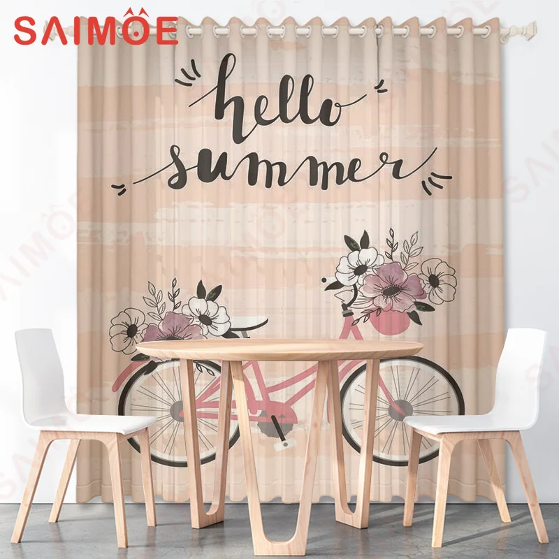 

Summer Vintage Literary Bike Custom Curtains Butterfly Bouquet Animals Plants Thin Polyester Fabric Office Decoration with Hooks