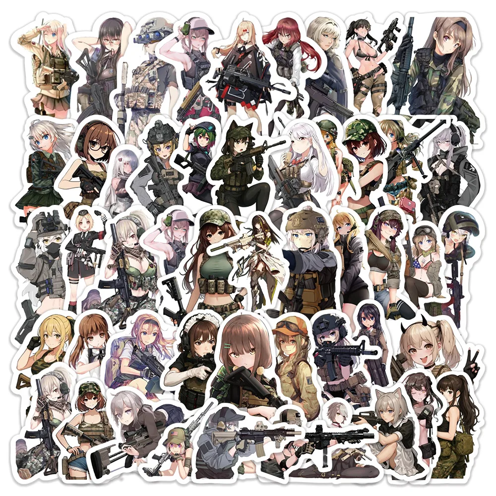

10/30/50PCS Military Anime Girl Cartoon Cute Graffiti Stickers Decorative Pencil Box Refrigerator Laptop Waterproof Decals