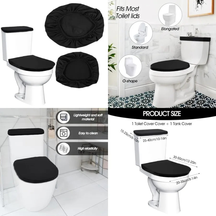 

Универсальный черный чехол на сиденье унитаза с эластичным дном и подходящей крышкой унитаза и набором крышек бака для декора ванной комнаты, аксессуары