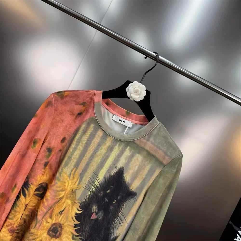 2025 Women's Fashion T-shirts, Shirts, Mesh, 3D Printing, Corsets, Tops, Pullovers, y2k New, High-quality, Long-sleeved T-shirts