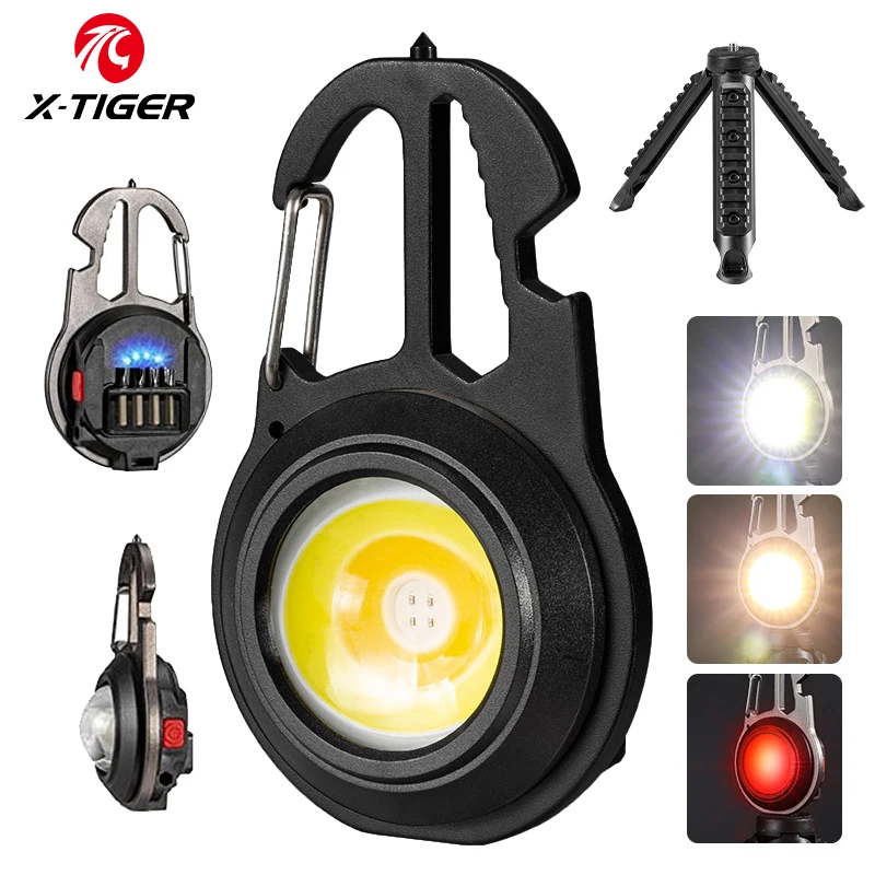 X-TIGER Multifunctional Mini Work Light Bright Rechargeable Keychain Flashlights Portable Pocket Lights for Outoor Sports