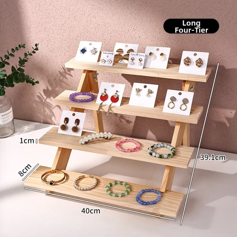 2/3/4 Layer Wooden Jewelry Display Stand Decorative Multi Functional Earring Storage Rack Minimalist Wooden Display Rack