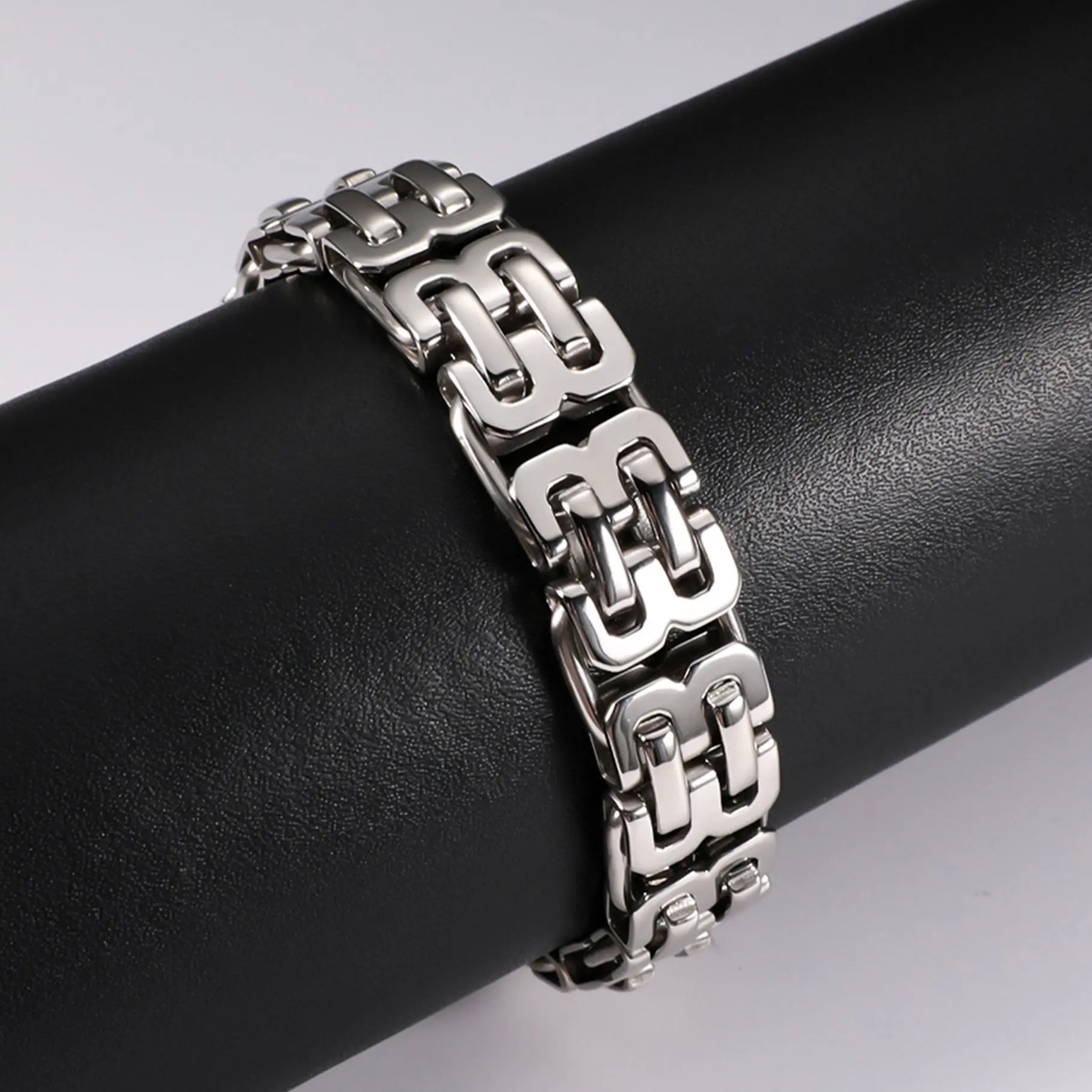 Men's Textured Braided Bracelet - Stainless Steel Mixed-Link Chain, Splicing Design Hip Hop Jewelry, Minimalist Niche Cuff
