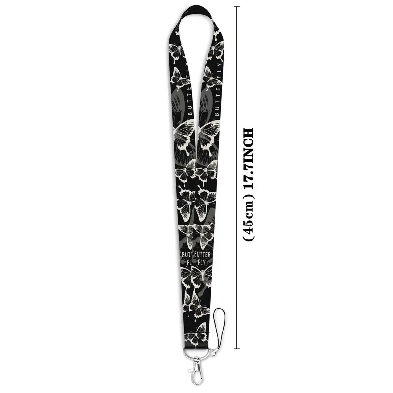 Czarno-białe smycze z paskiem motylkowym na klucze Brelok do kluczy Uchwyt na identyfikator Karta kredytowa Wisząca lina Akcesoria Lariat Prezenty