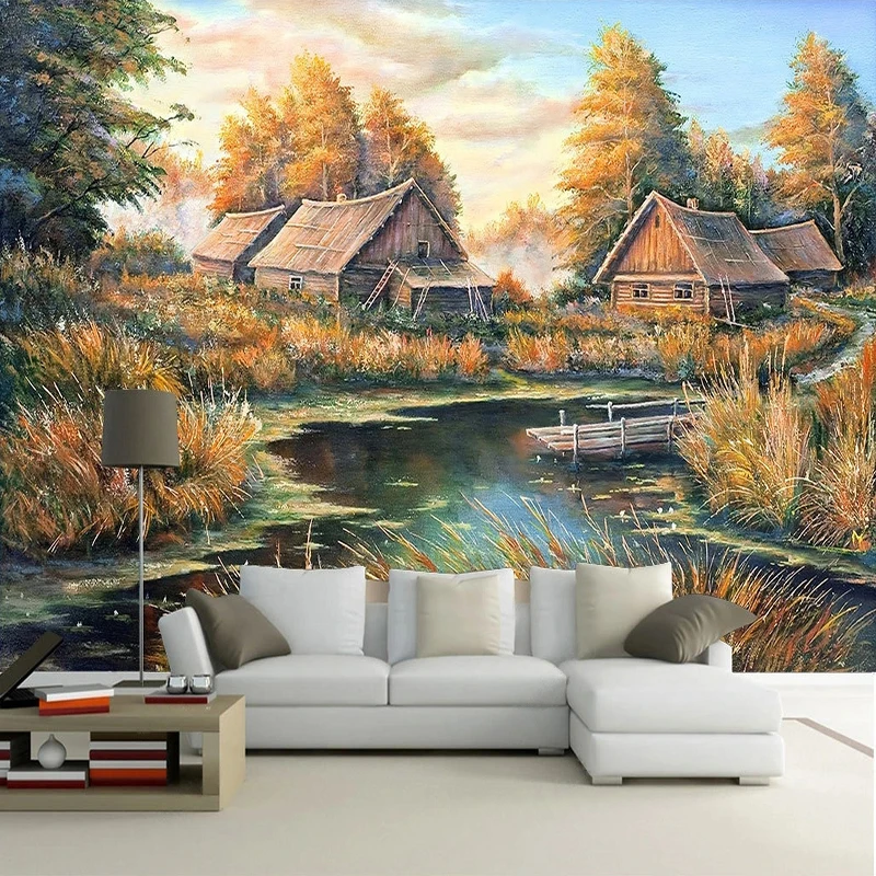 

Custom Photo Wallpaper Idyllic Rural Landscape Oil Painting Mural Living Room TV Background Wall Decor Papel De Parede Wallpaper