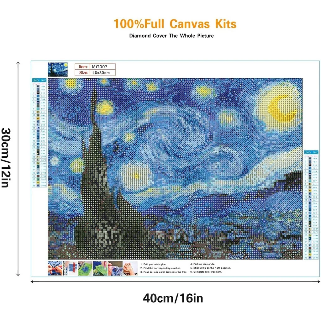 Starry Night Diamond Painting Kits para adultos, DIY 5D Van Gogh Art Kit, Gem Art Craft, Home Wall Decor