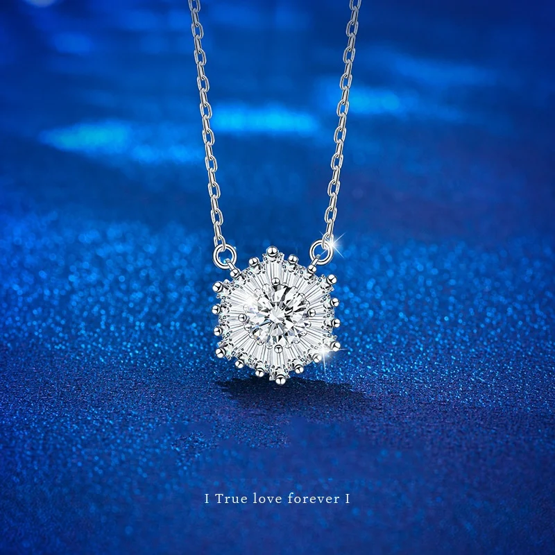 

KNRIQUEN Moissanite Pendant Necklace D Color 925 Sterling Silver 18K White Gold Plated Diamond Test Passed Whit GRA Certificate